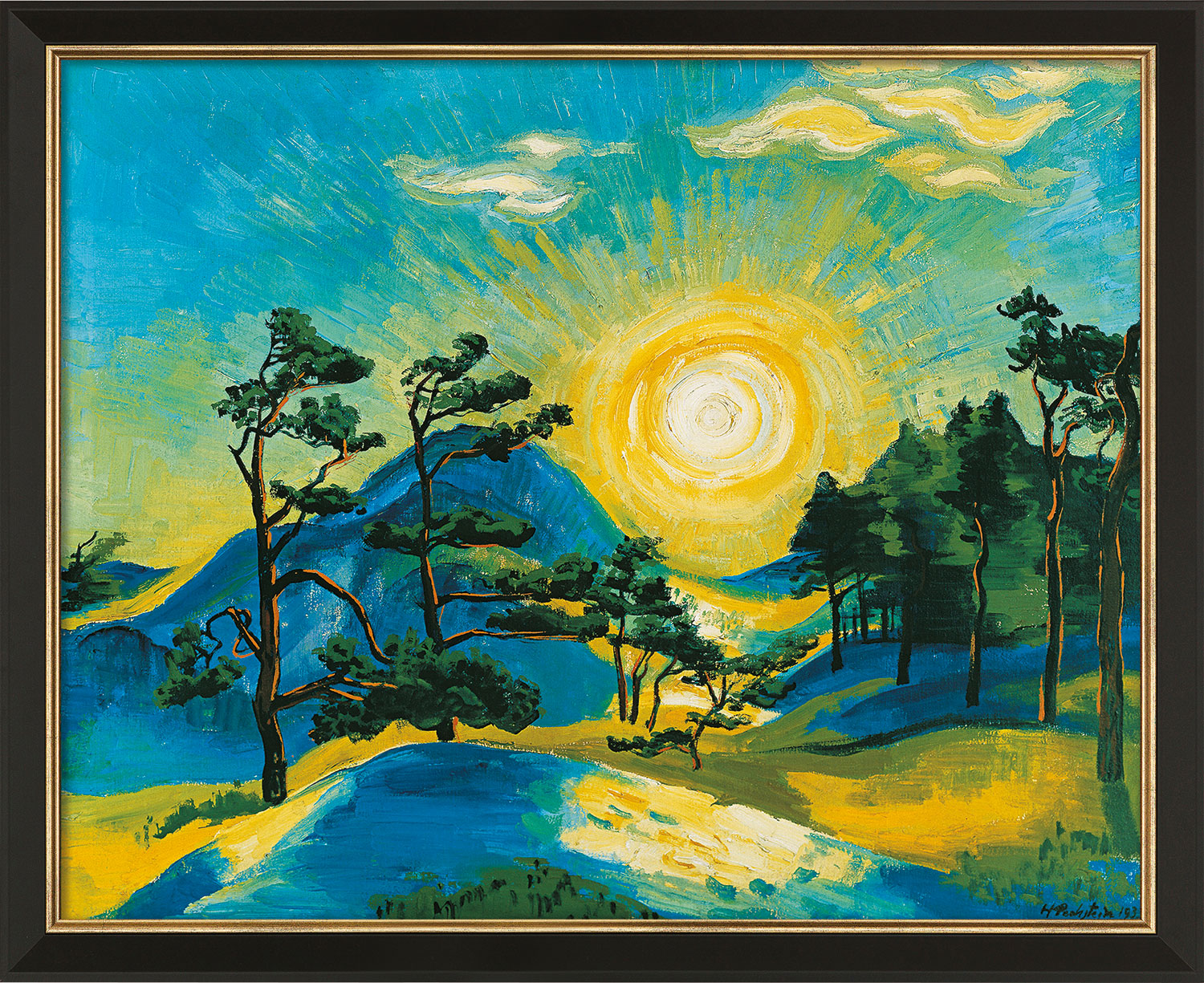 Max Pechstein: Bild ‚Aufgehende Sonne‘ (1933), Version schwarz gerahmt