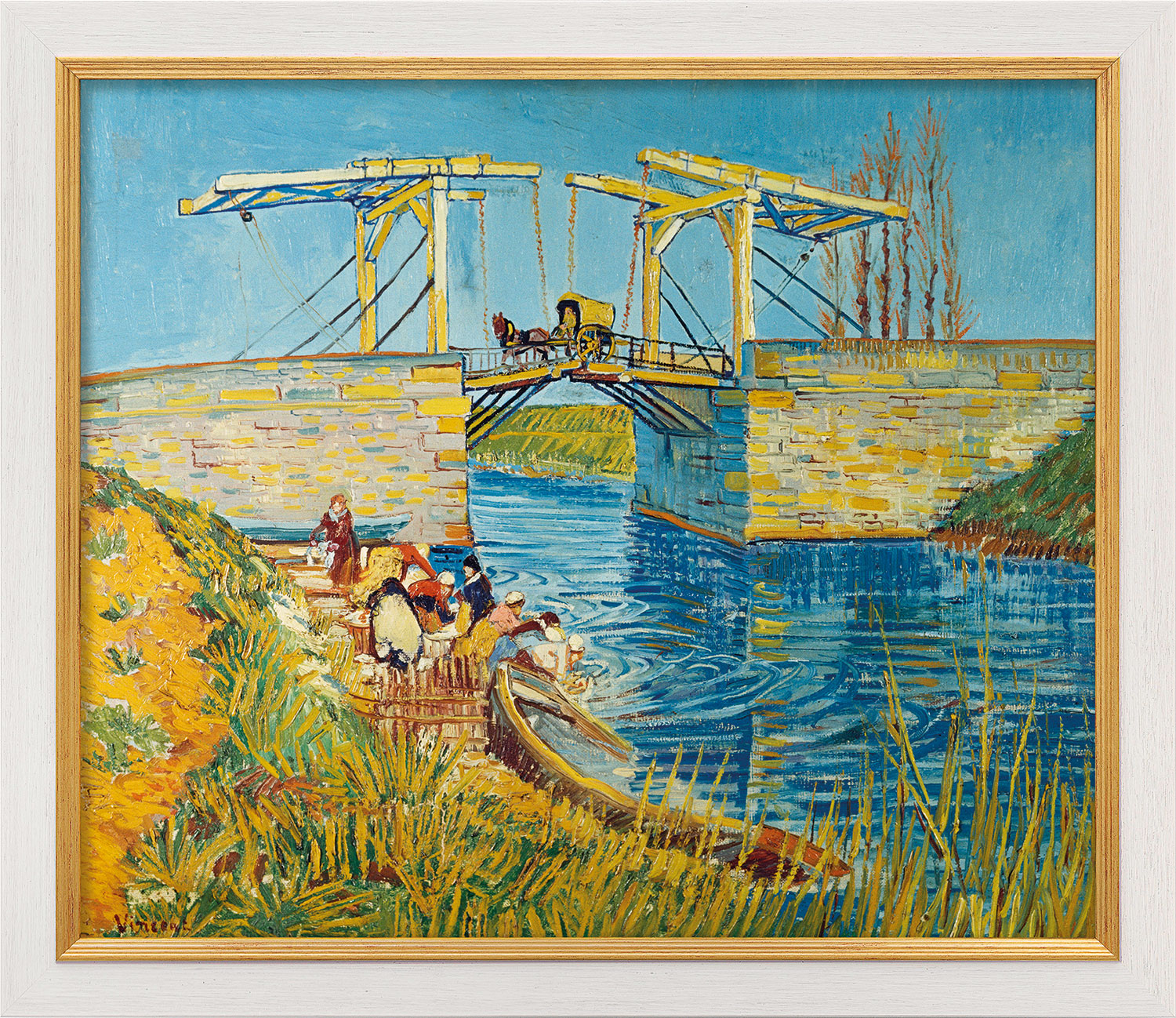 Vincent van Gogh: Bild ‚Zugbrücke in Arles (Le Pont de Langlois)‘ (1888), gerahmt