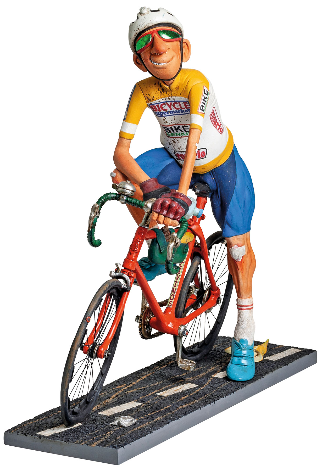 Guillermo Forchino: Sportler-Karikatur ‚Der Radfahrer‘, Kunstguss handbemalt, Skulptur