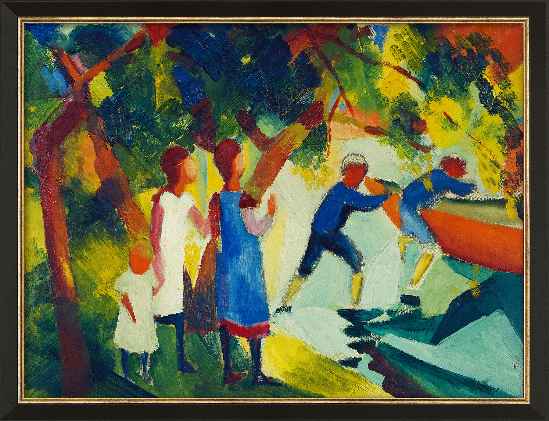 August Macke: Bild ‚Spielende Kinder am Wasser‘ (1914), gerahmt