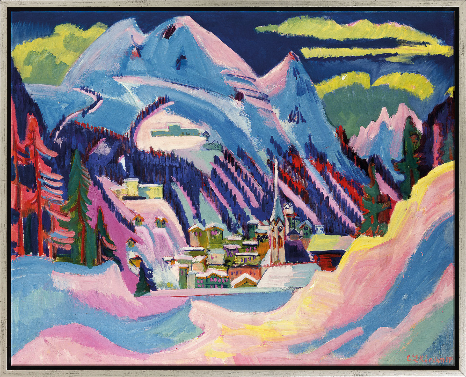 Ernst Ludwig Kirchner: Bild ‚Davos im Winter‘ (1923), Version silberfarben gerahmt