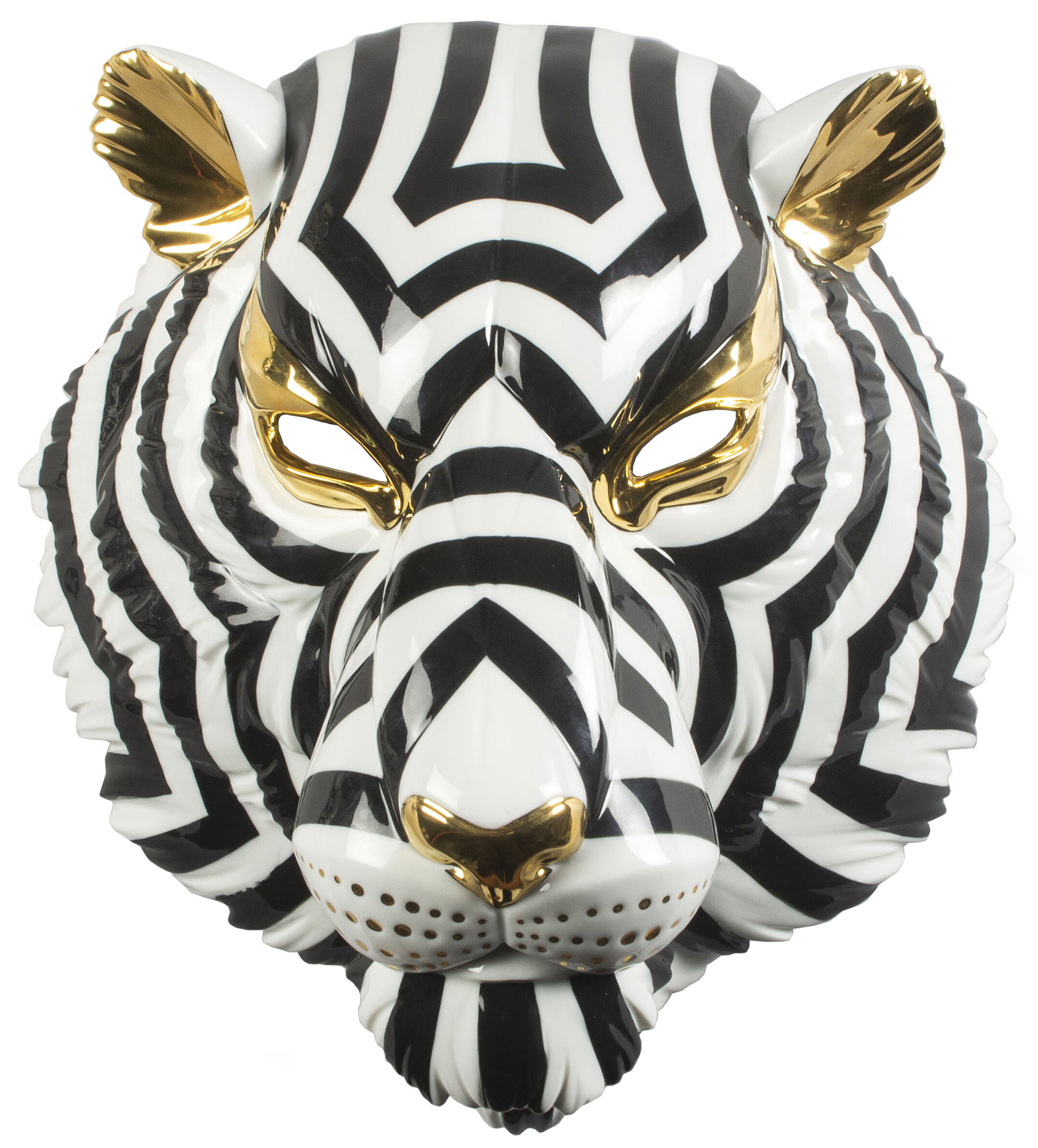 Lladró: Wandobjekt ‚Tiger Mask Black and Gold‘, Porzellan