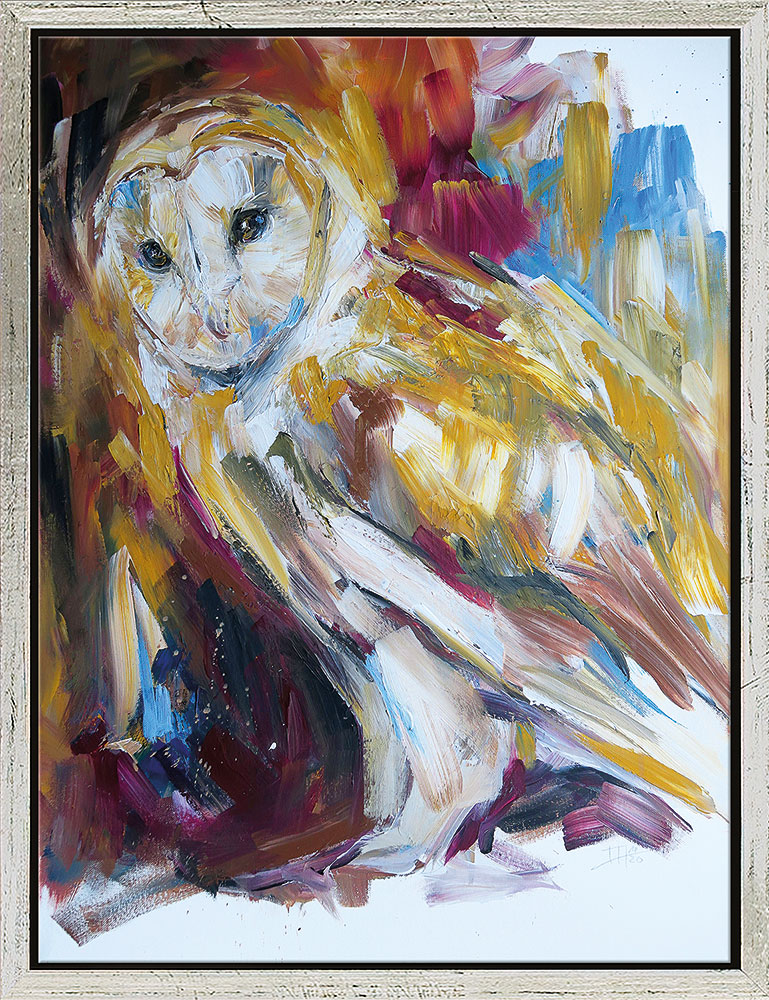 Audrey Hagemann: Bild ‚Lautloser Jäger – Schleiereule‘ (2020), gerahmt
