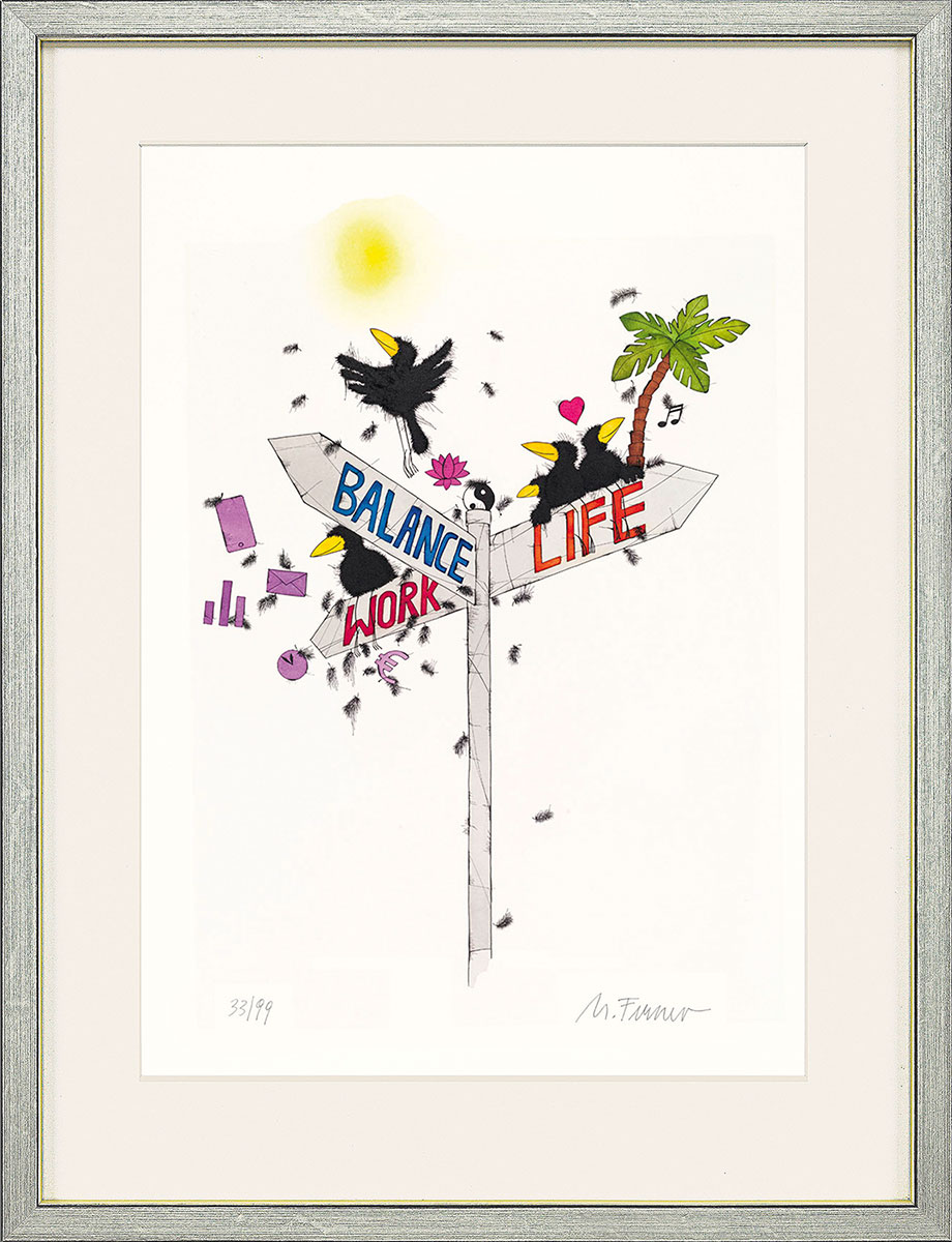Michael Ferner: Bild ‚Work Life Balance‘ (2021), gerahmt
