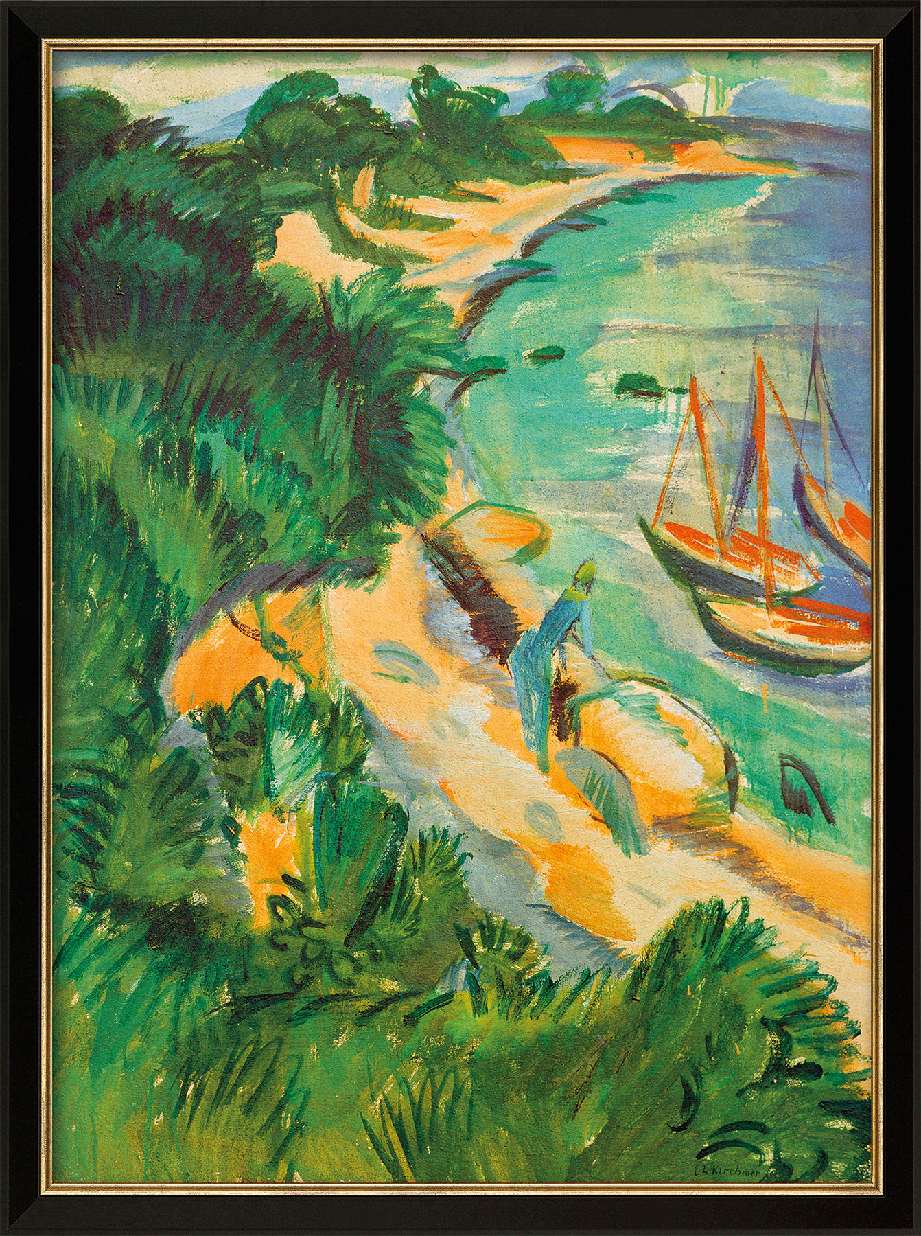 Ernst Ludwig Kirchner: Bild ‚Fehmarnbucht mit Booten‘ (1913), gerahmt