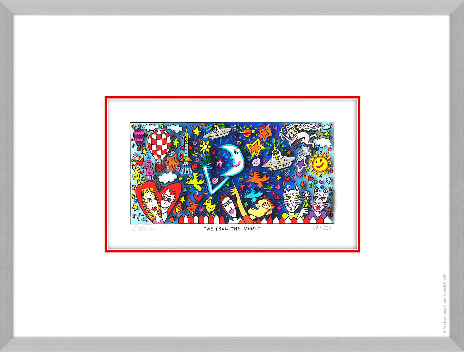 James Rizzi: 3D-Bild ‚We love the Moon‘ (2020), gerahmt