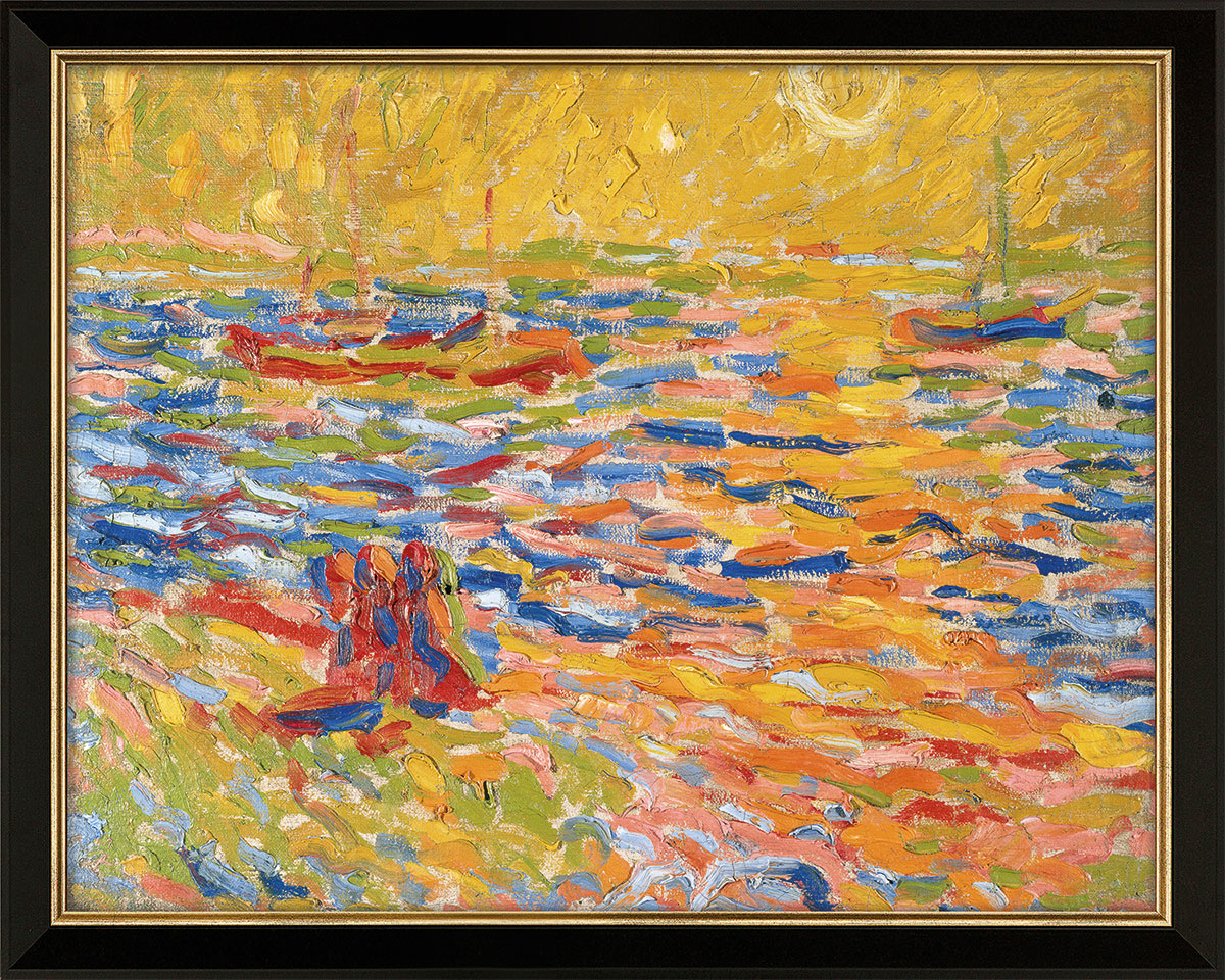 Max Pechstein: Bild ‚Flusslandschaft‘ (um 1907), Version schwarz-goldfarben gerahmt