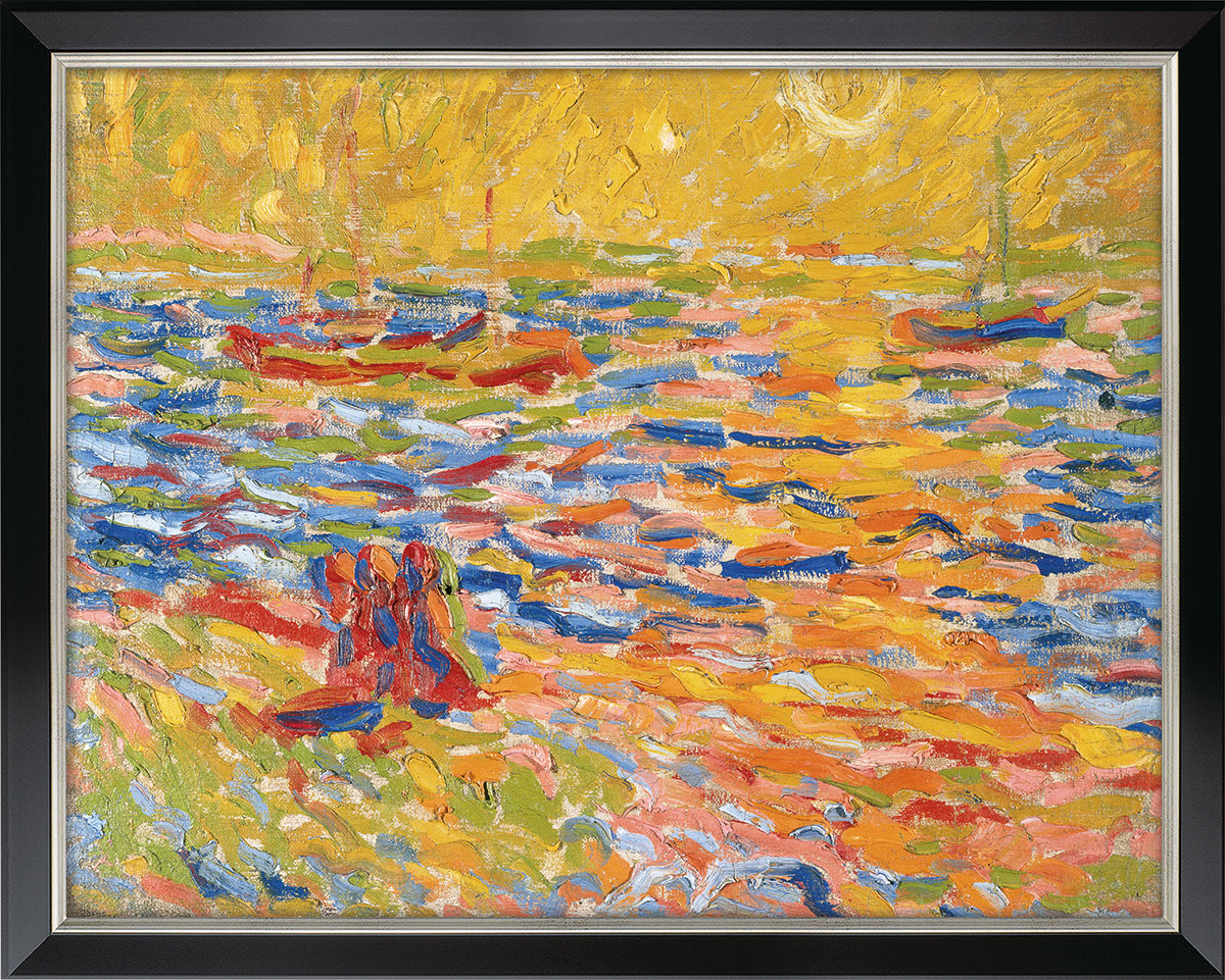 Max Pechstein: Bild ‚Flusslandschaft‘ (um 1907), Version schwarz-silberfarben gerahmt