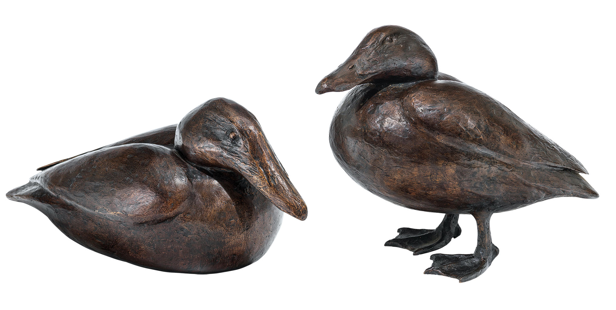Kurt Arentz: 2 Gartenskulpturen ‚Eiderenten‘ im Set, Bronze