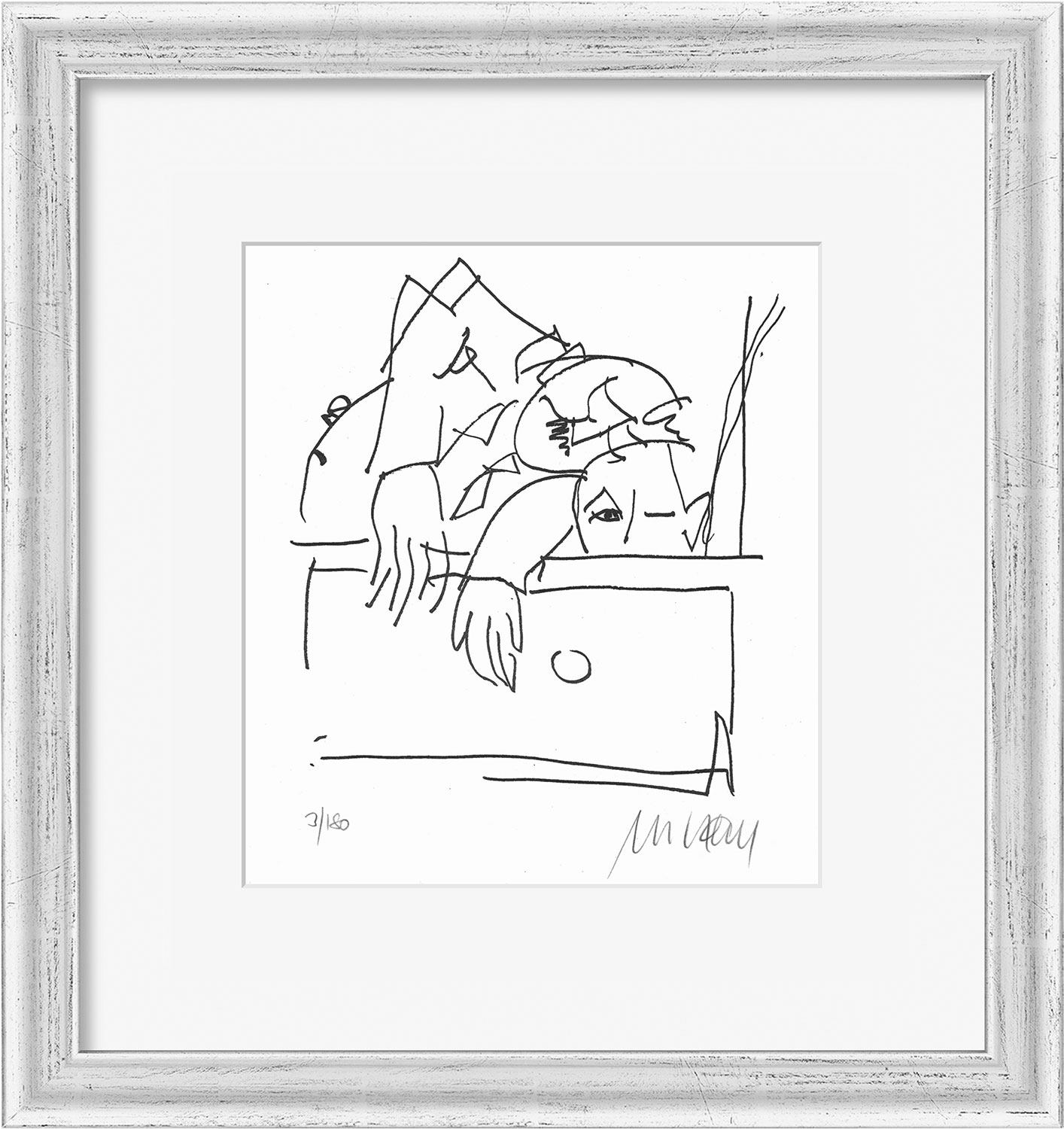 Armin Mueller-Stahl: Bild ‚Vater mit Sohn‘ (2021), gerahmt