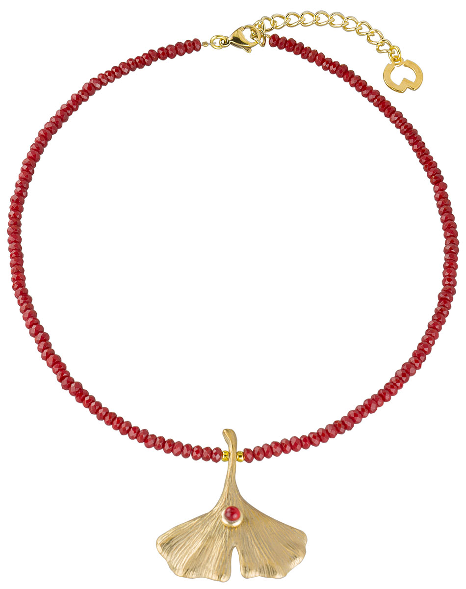 Petra Waszak: Collier ‚Ginkgo mit Achat‘, Schmuck