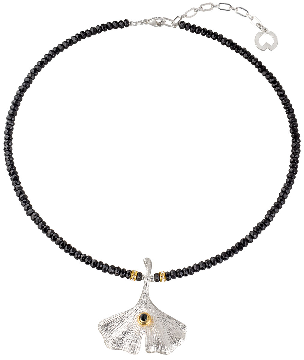 Petra Waszak: Collier ‚Ginkgo mit Onyx‘, Schmuck