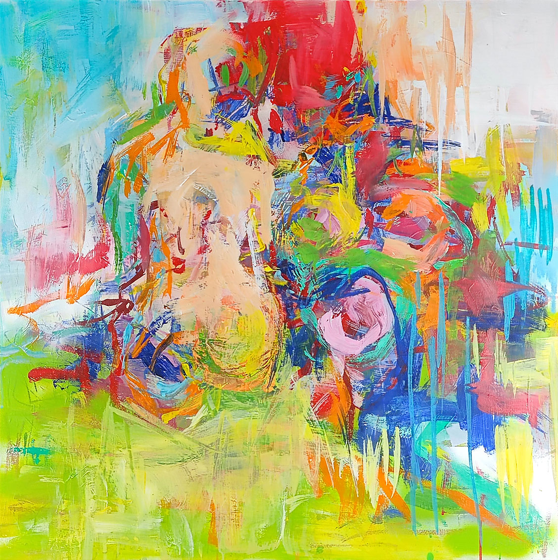 Nicole Leidenfrost: Bild ‚Abstraktion mit Wiese‘ (2021) (Original / Unikat), auf Keilrahmen