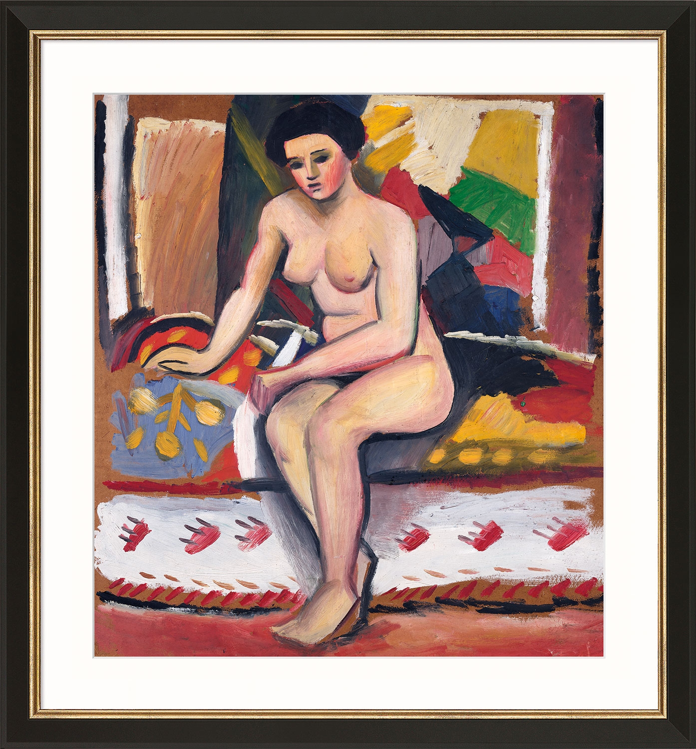 August Macke: Bild ‚Akt‘ (1913), Version schwarz-goldfarben gerahmt