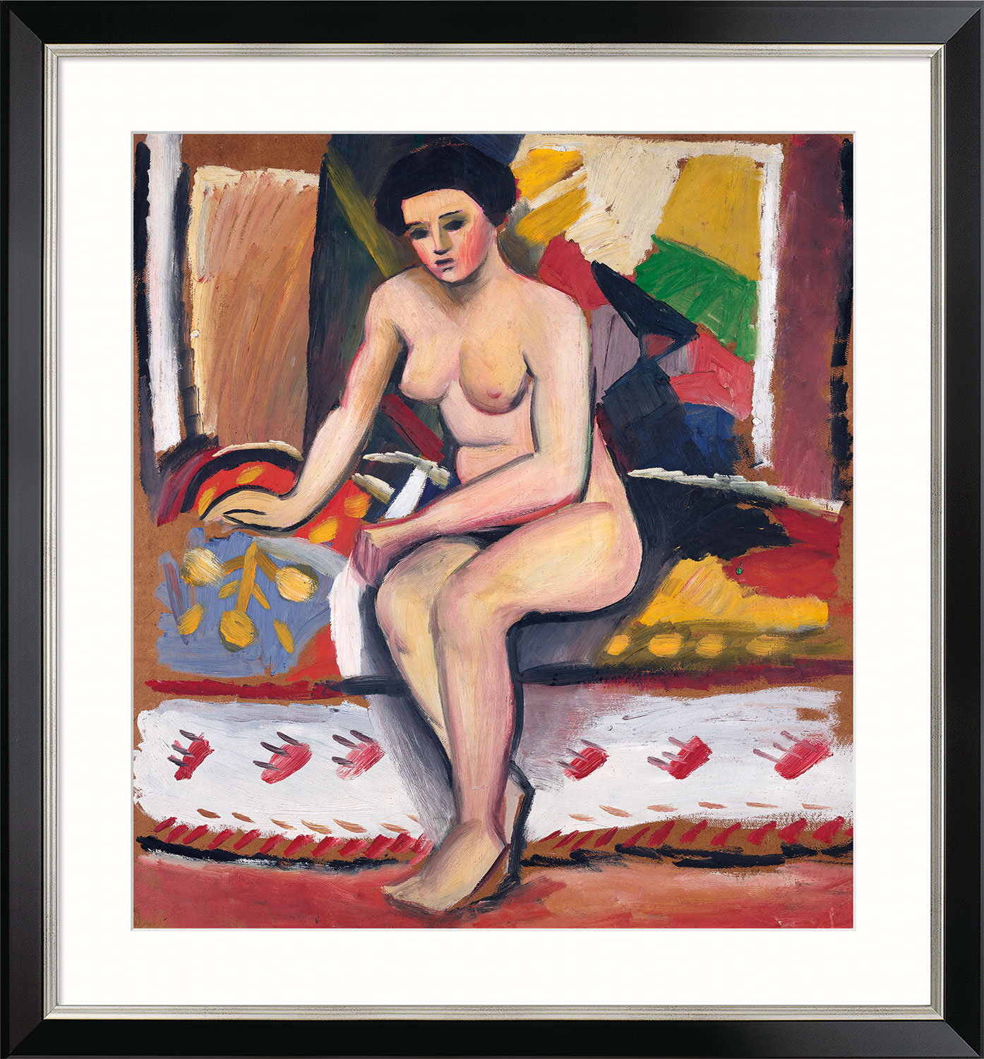 August Macke: Bild ‚Akt‘ (1913), Version schwarz-silberfarben gerahmt