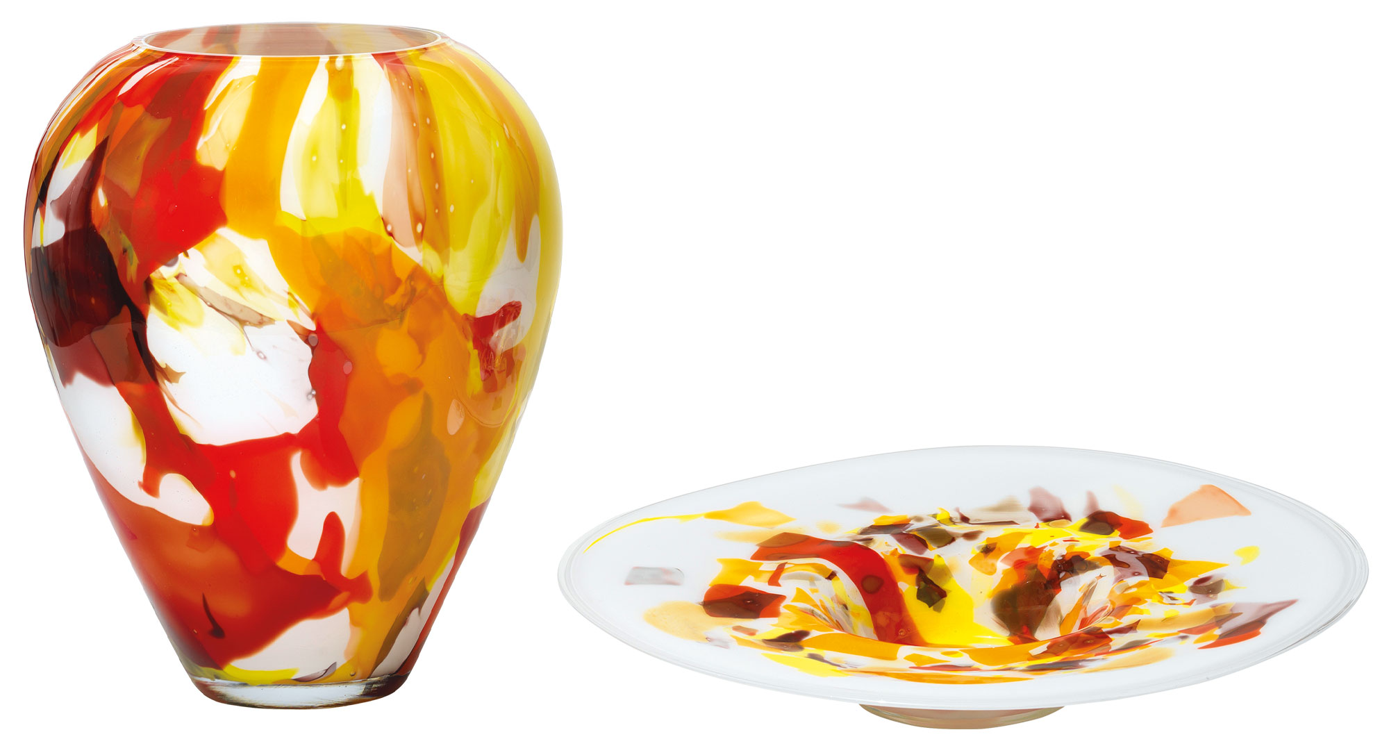 Glasvase und -schale ‚Amarillo‘ im Set