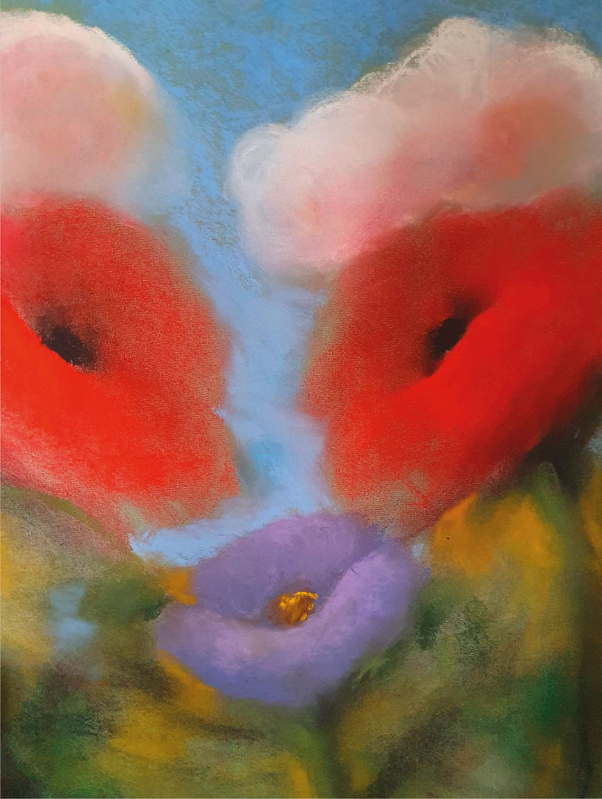 Kani Alavi: Bild ‚Mohn unter Wolken‘ (2021) (Original / Unikat), ungerahmt