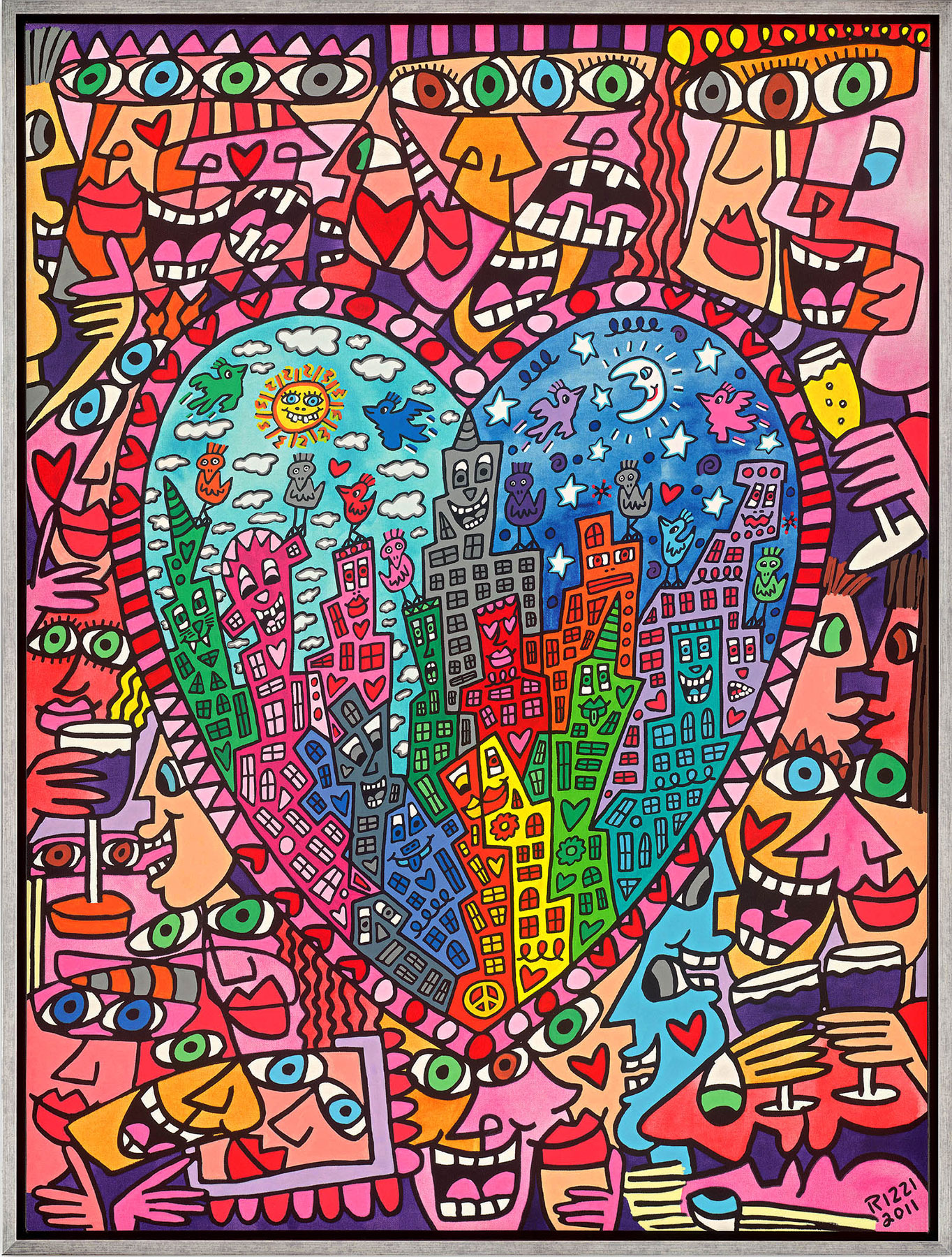 James Rizzi: Bild ‚It’s Heart not to Love my City‘ (2021), gerahmt