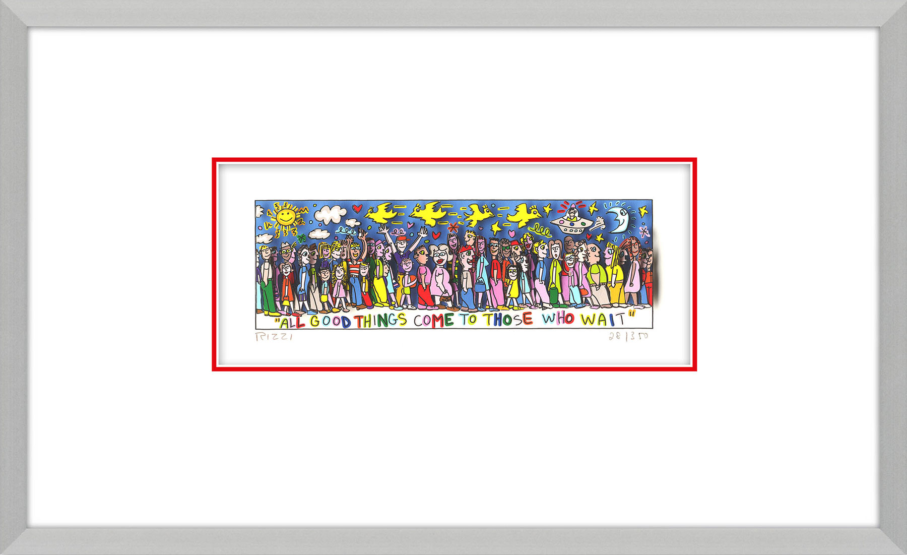 James Rizzi: 3D-Bild ‚All good Things come to those who wait‘ (2021), gerahmt