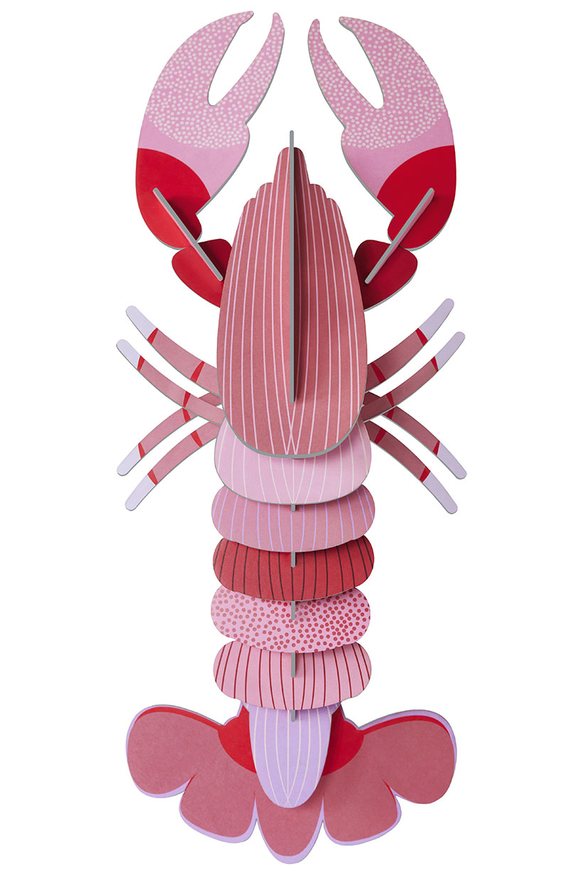 studio ROOF: 3D-Wandobjekt ‚Deluxe Pink Lobster‘ aus recyceltem Karton, DIY