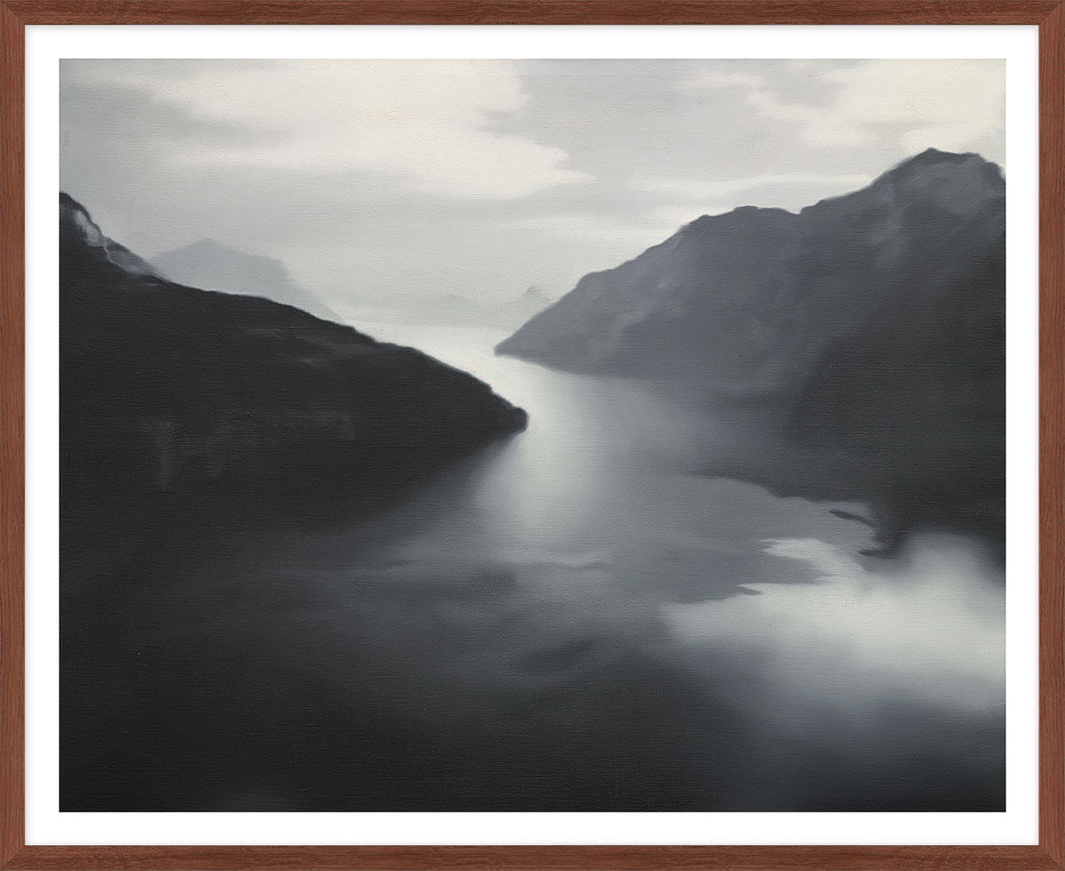 Gerhard Richter: Bild ‚Vierwaldstättersee‘ (1969), Version dunkelbraun gerahmt