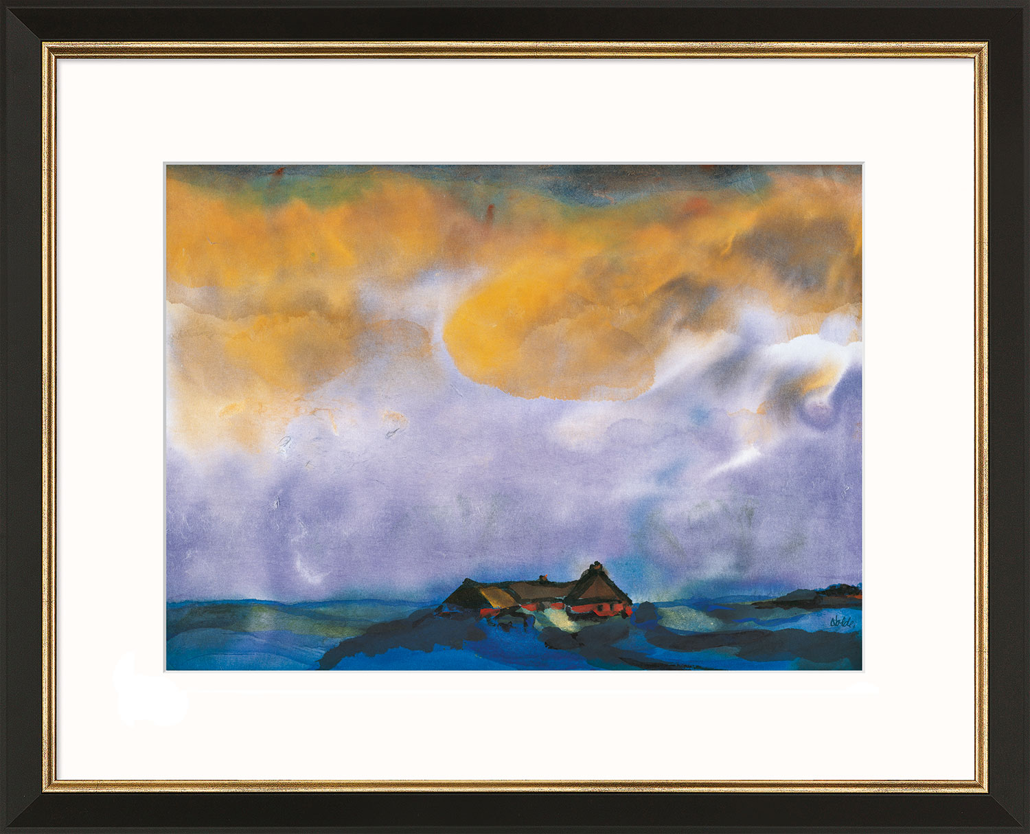Emil Nolde: Bild ‚Hallig‘, Version schwarz-goldfarben gerahmt