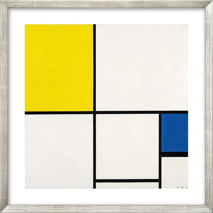 Piet Mondrian: Bild ‚Komposition mit Gelb und Blau‘ (1932), gerahmt