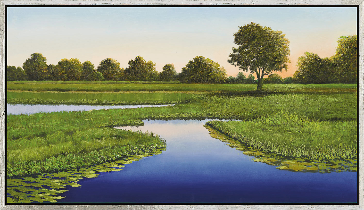 Arnold Voet: Bild ‚Abends in der Marsch‘ (2022), gerahmt