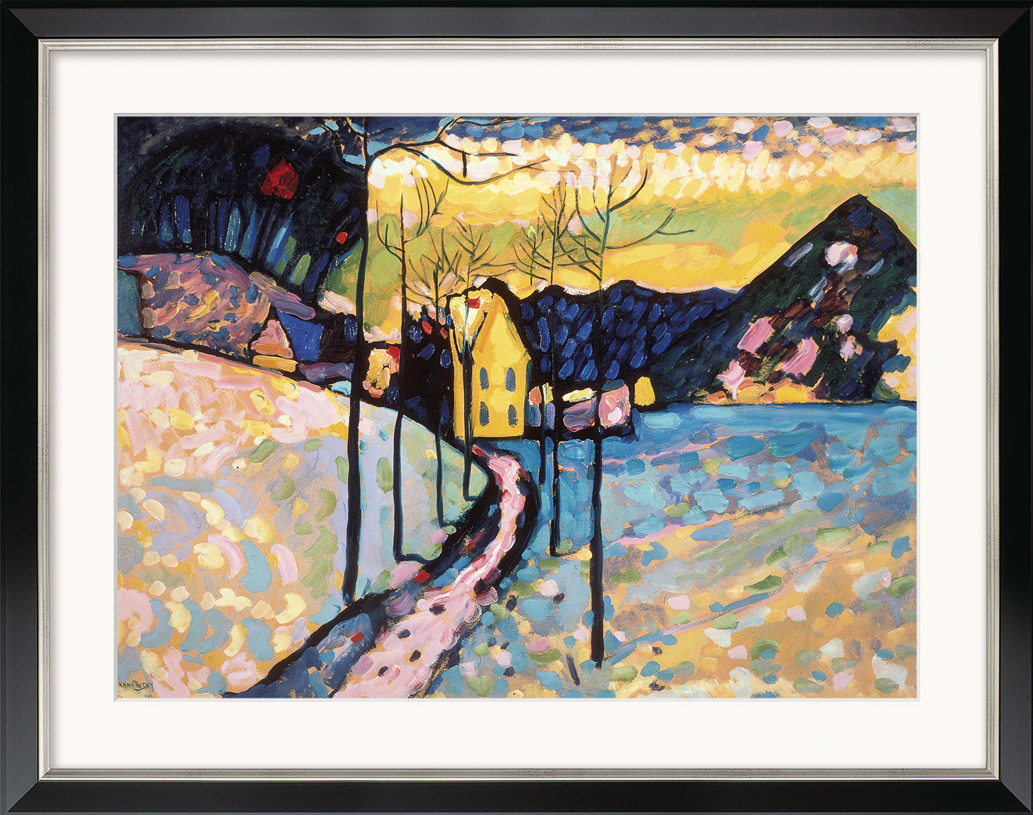 Wassily Kandinsky: Bild ‚Winterlandschaft I‘ (1909), Version schwarz-silberfarben gerahmt