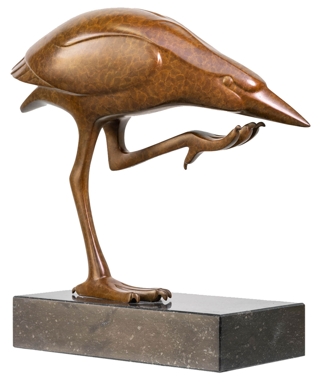 Evert den Hartog: Skulptur ‚Nachtreiher‘, Bronze braun