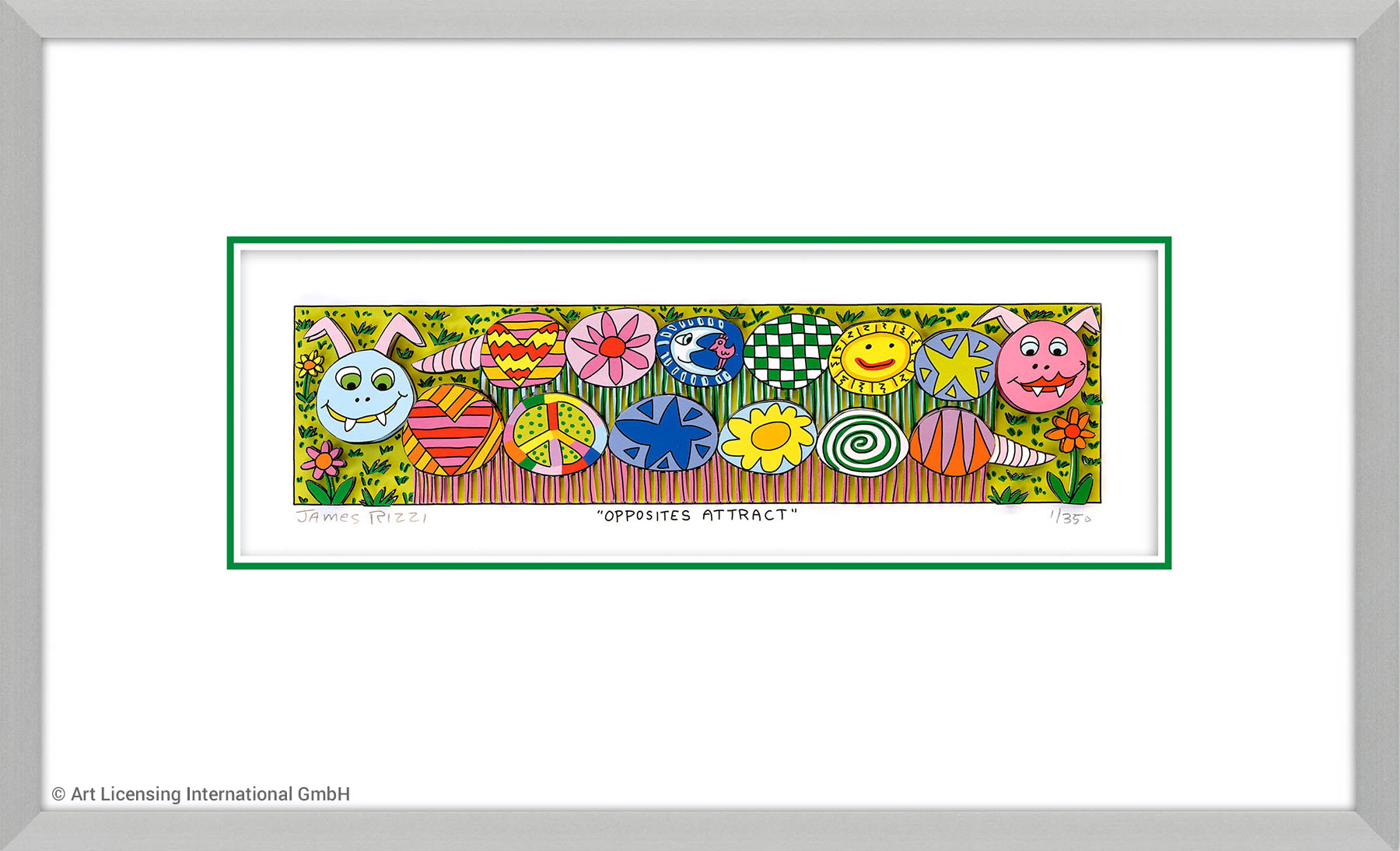 James Rizzi: 3D-Bild ‚Opposites Attract‘ (2022), gerahmt