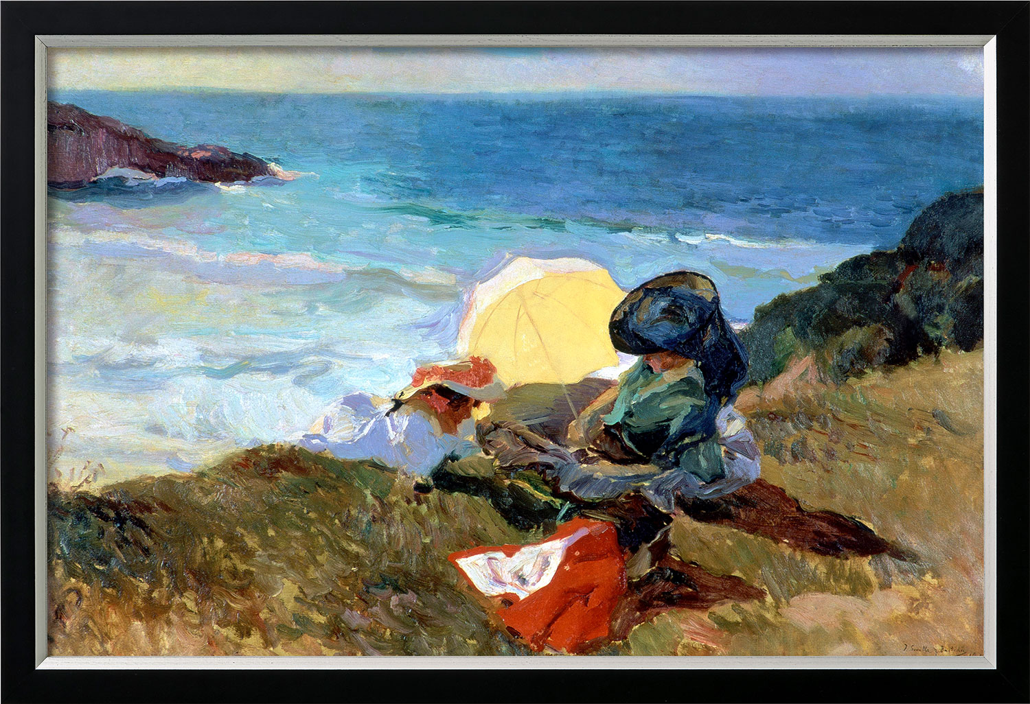 Joaquín Sorolla y Bastida: Bild ‚Abendsonne, Biarritz‘ (1906), Version schwarz-silberfarben gerahmt