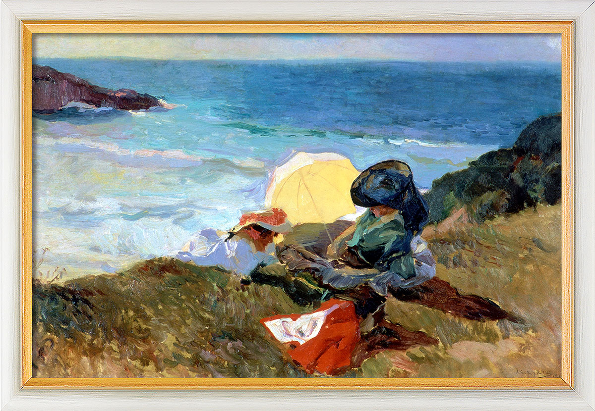 Joaquín Sorolla y Bastida: Bild ‚Abendsonne, Biarritz‘ (1906), Version weiß-goldfarben gerahmt