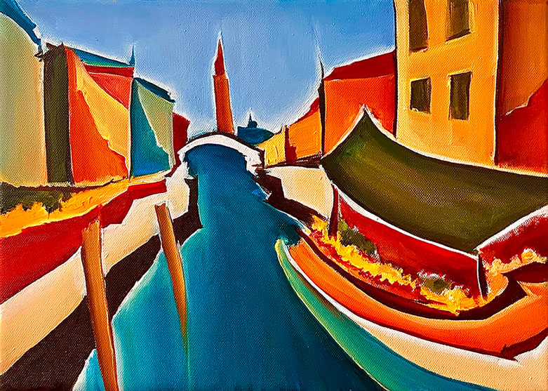 Christin Lutze: Bild ‚Gemüseboot in Venedig‘ (2023) (Original / Unikat), auf Keilrahmen