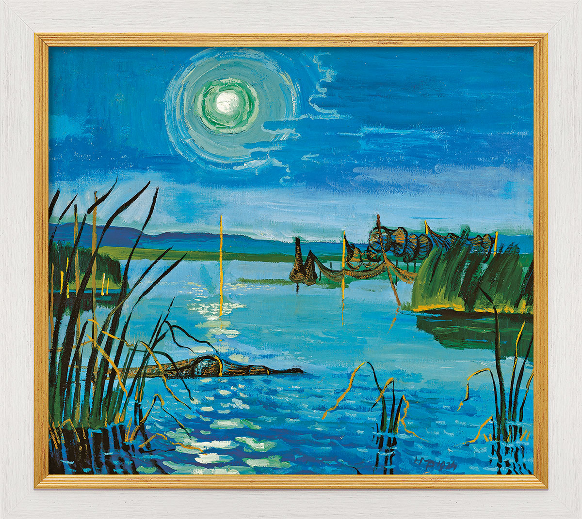 Max Pechstein: Bild ‚Am Garder See‘ (1924), Version weiß-goldfarben gerahmt