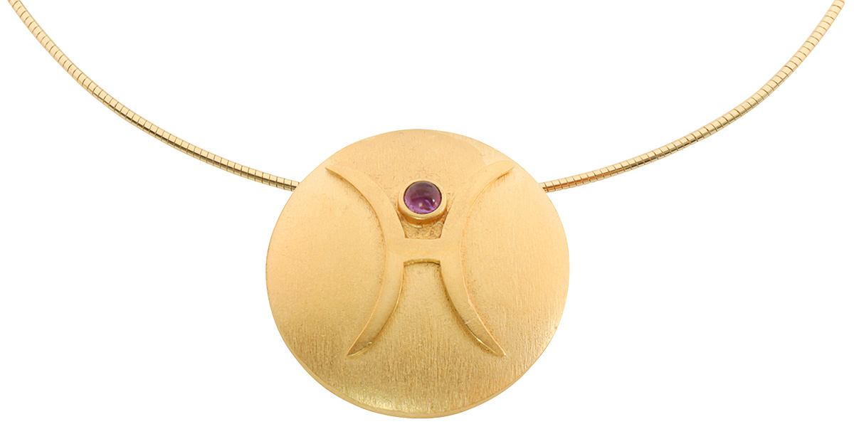 Petra Waszak: Sternzeichen-Collier ‚Fische‘ (20.02.-20.03.) mit Glücksstein Amethyst, Schmuck