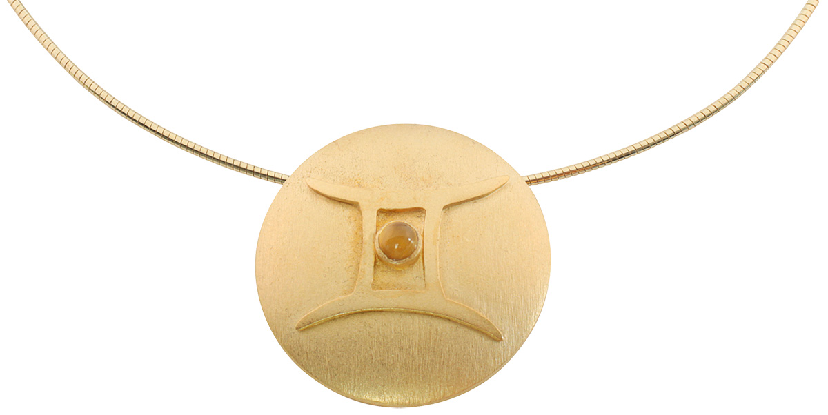 Petra Waszak: Sternzeichen-Collier ‚Zwilling‘ (21.05.-21.06.) mit Glücksstein Tigerauge, Schmuck