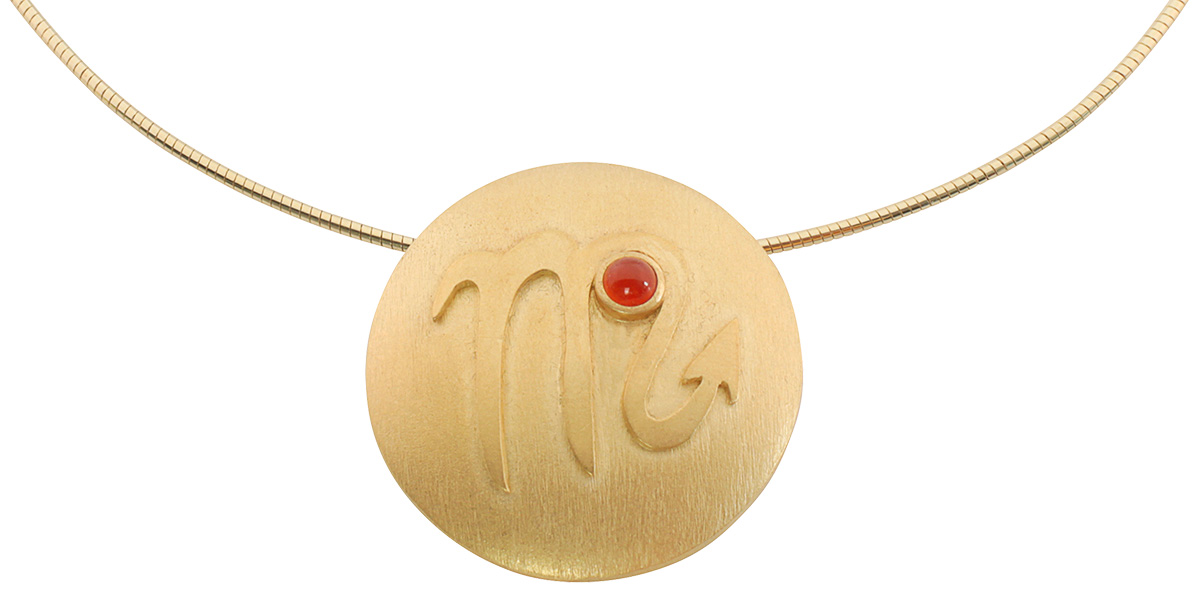Petra Waszak: Sternzeichen-Collier ‚Skorpion‘ (24.10.-22.11.) mit Glücksstein Karneol, Schmuck