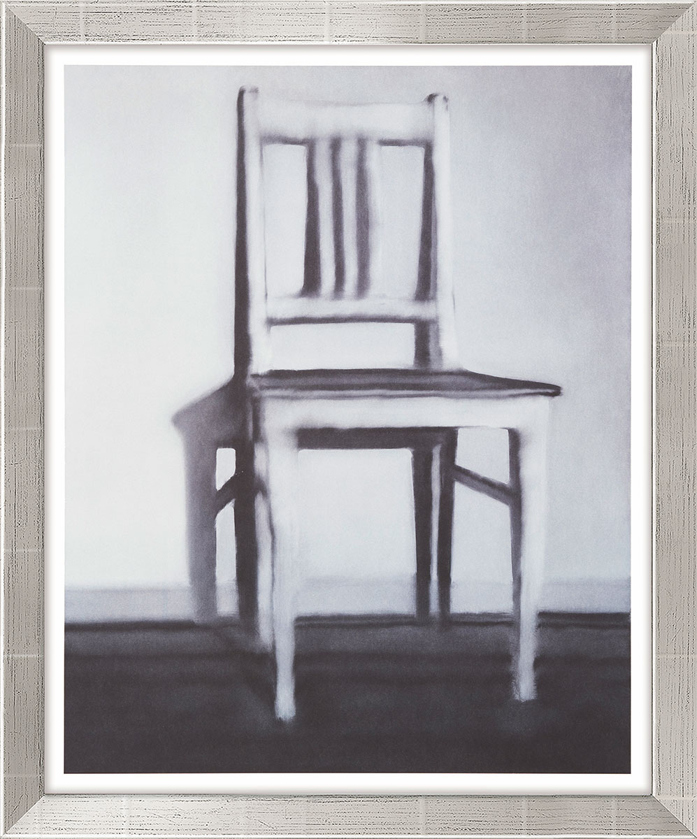 Gerhard Richter: Bild ‚Küchenstuhl‘ (1965), Version silberfarben gerahmt