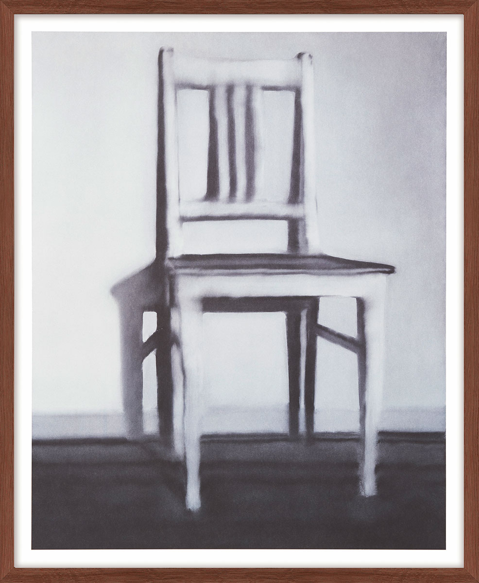 Gerhard Richter: Bild ‚Küchenstuhl‘ (1965), Version dunkelbraun gerahmt