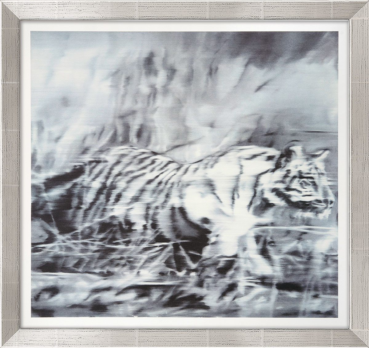 Gerhard Richter: Bild ‚Tiger‘ (1965), Version silberfarben gerahmt