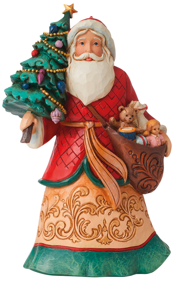 Jim Shore: Skulptur ‚Santa mit Weihnachtsbaum‘, Kunstguss