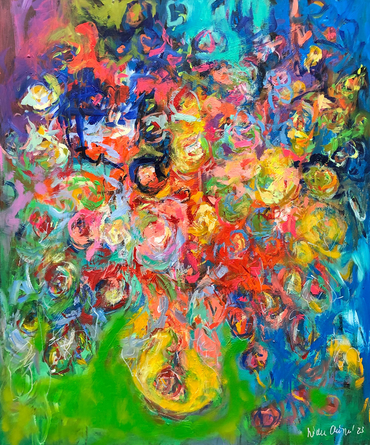 Nicole Leidenfrost: Bild ‚Gelbe Blumenvase‘ (2023) (Original / Unikat), auf Keilrahmen