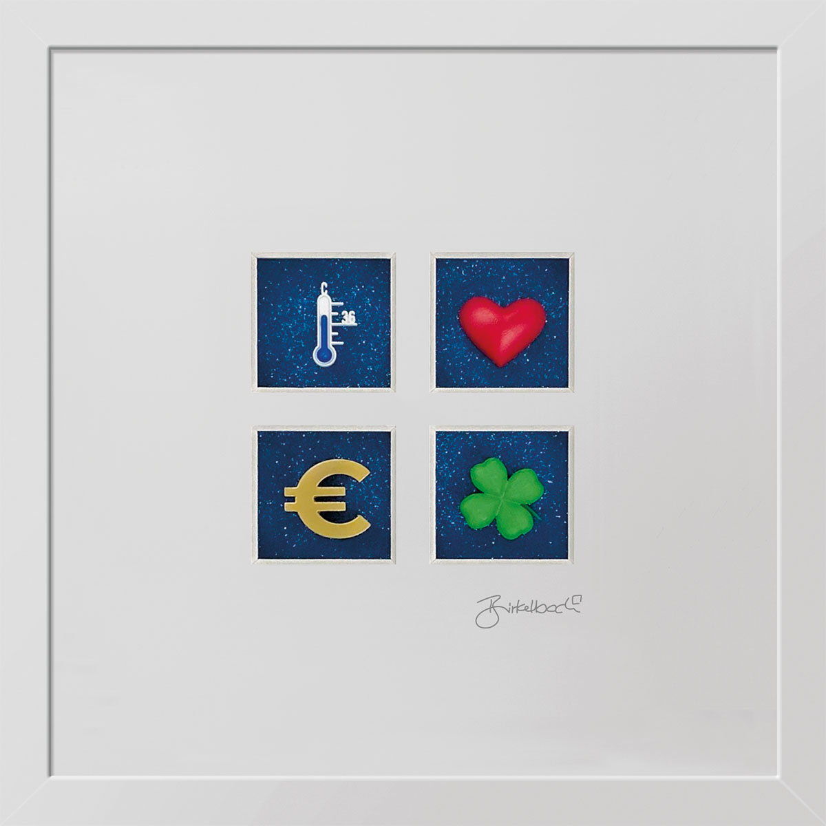 Ralf Birkelbach: 3D-Bild ‚Gesundheit, Liebe, Wohlstand & Glück‘ (2023), gerahmt