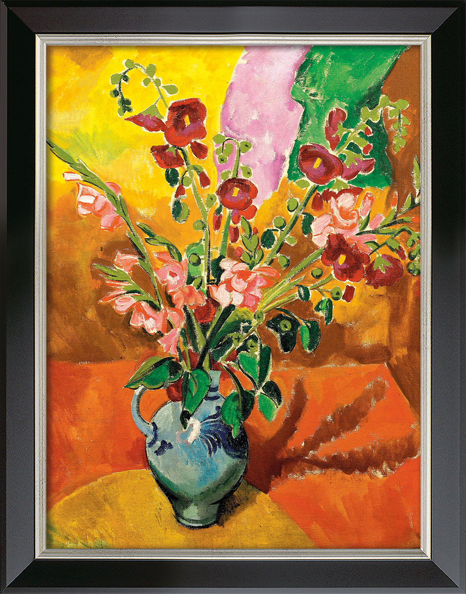 Max Pechstein: Bild ‚Gladiolen‘ (1918), Version schwarz-silberfarben gerahmt