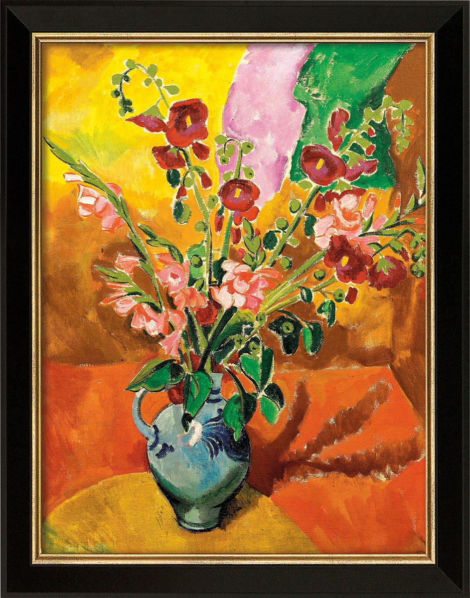 Max Pechstein: Bild ‚Gladiolen‘ (1918), Version schwarz-goldfarben gerahmt