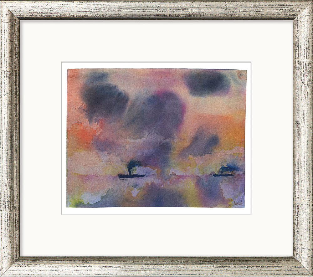 Emil Nolde: Bild ‚Stilles Meer mit zwei Dampfern‘ (um 1946), Version silberfarben gerahmt