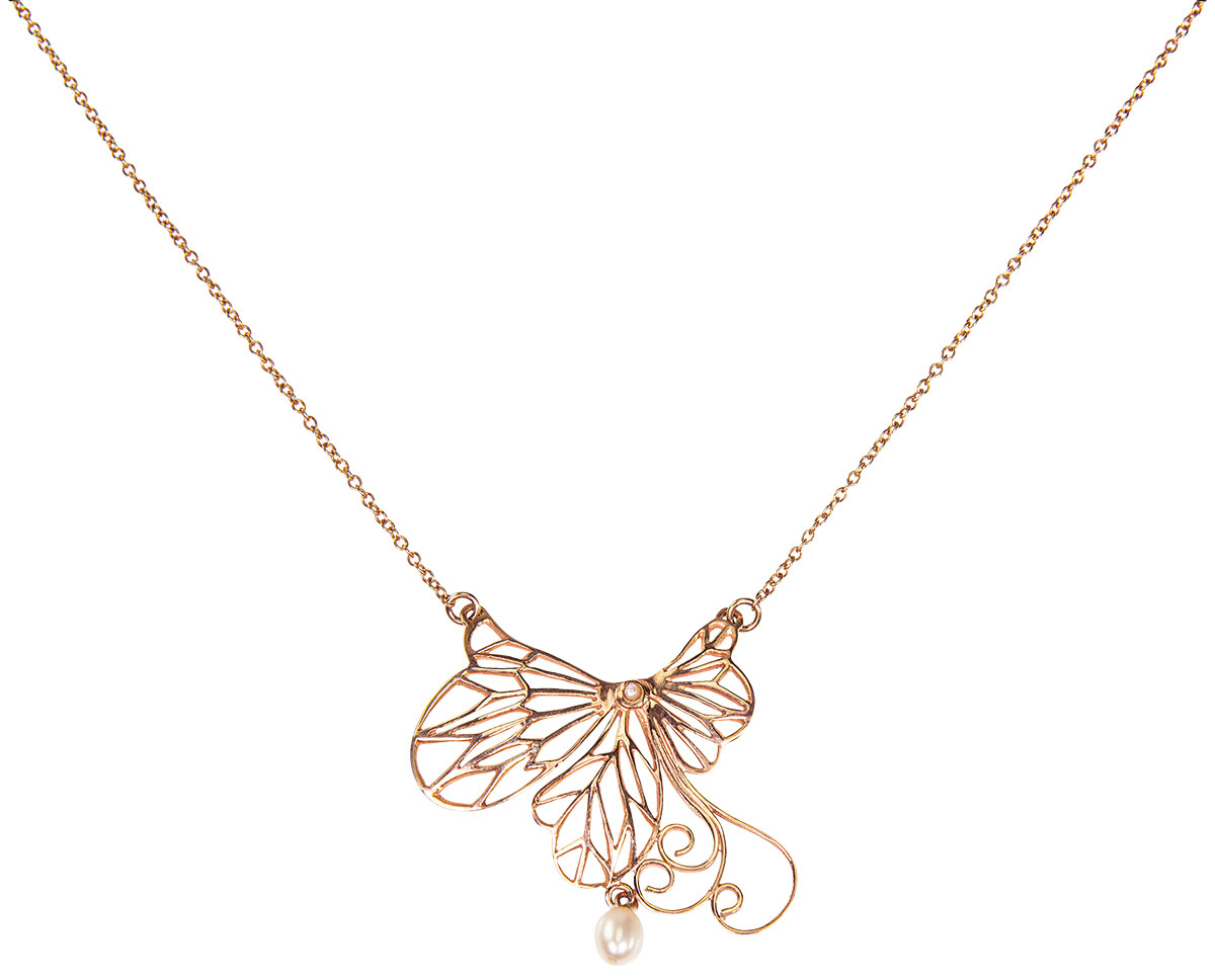 Jugendstil-Collier ‚Papillon‘ mit Perle, Schmuck