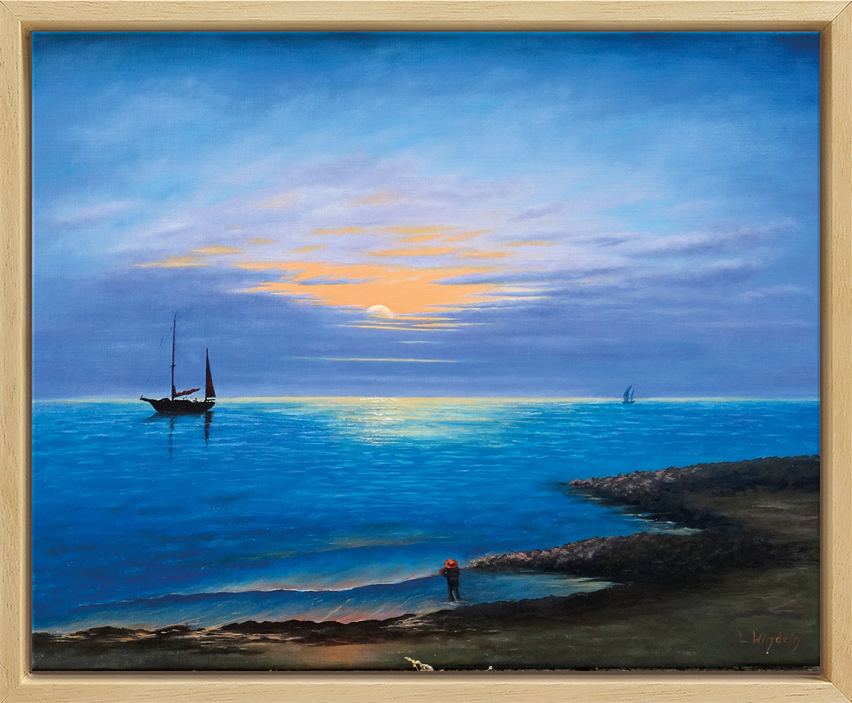 Leo Windeln: Bild ‚Romantische See‘ (2014), gerahmt