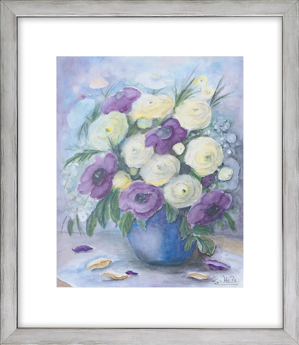 Gabriele von Hake: Bild ‚Ranunkeln und Anemonen 2407‘, gerahmt